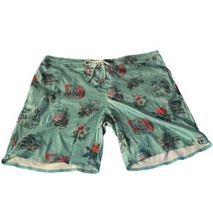 VTG Rare …Lost Enterprises Floral PinUp Bikini Hula Girl Surf Board Shorts 42
